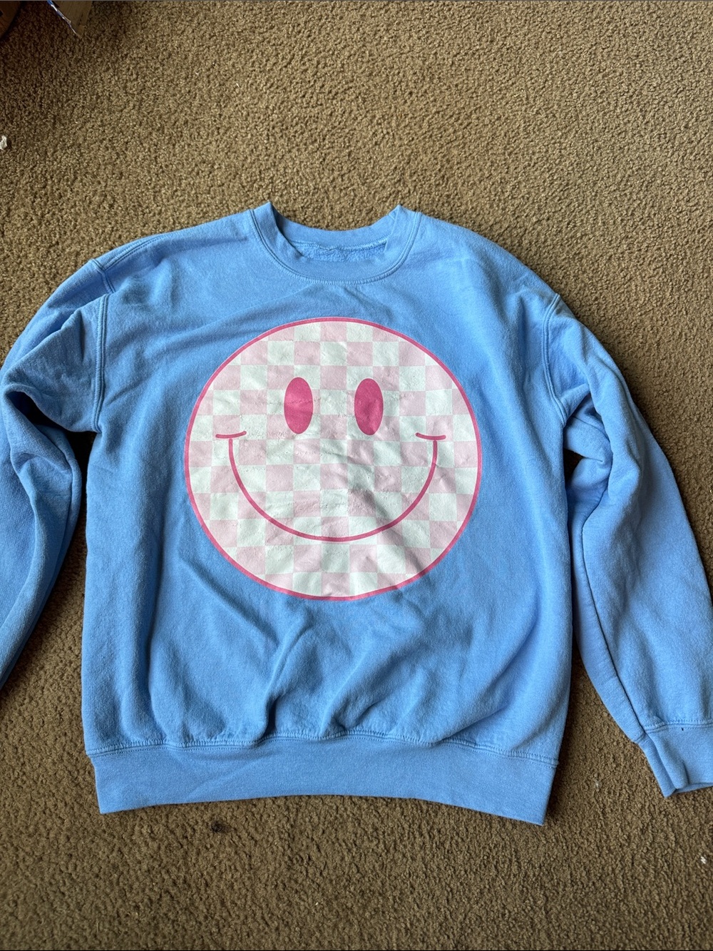 Blue Smiley Face Graphic Crewneck Sweatshirt